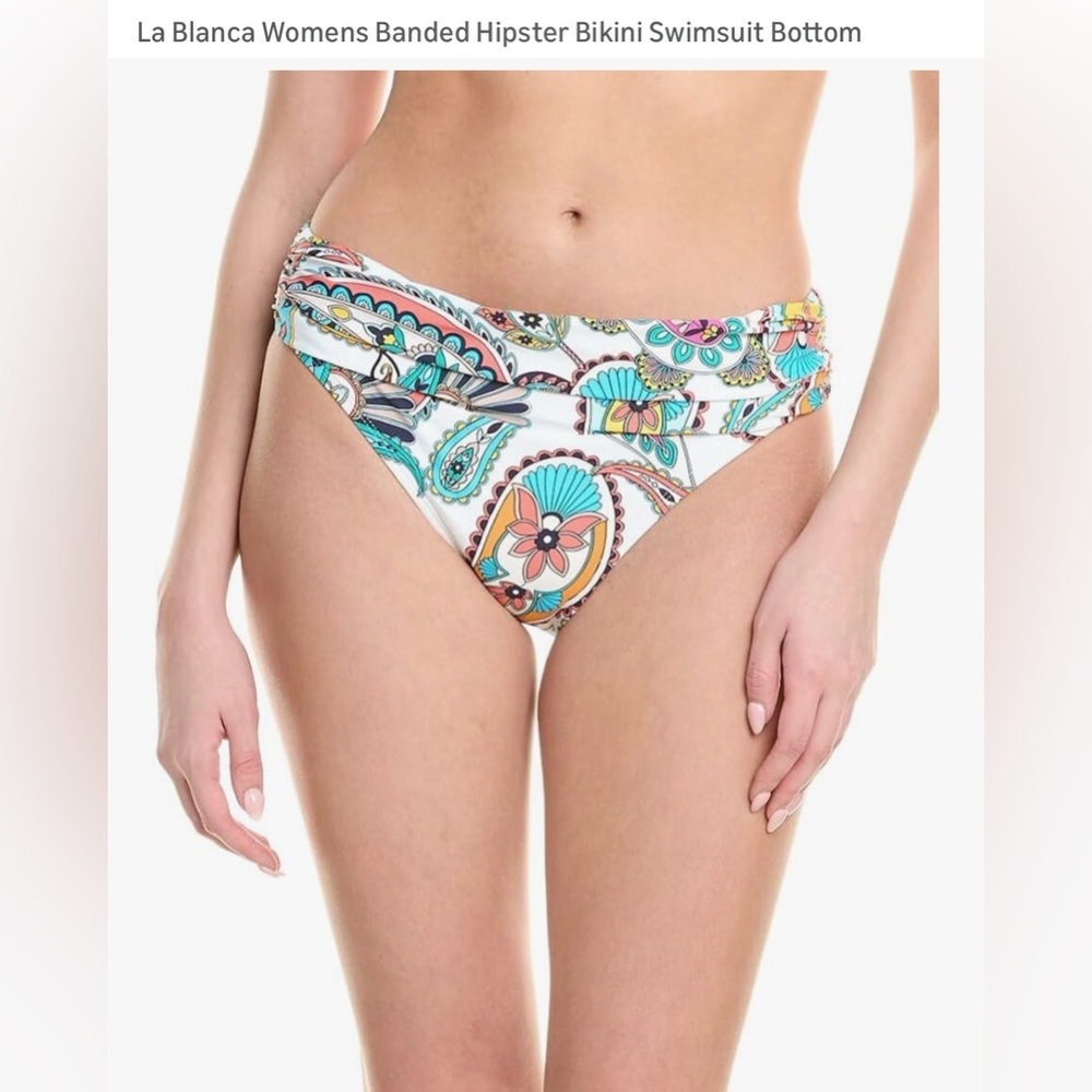 🚂La Blanca Multicolor Banded Hipster Bikini Paisley Bottom size 14 NWT